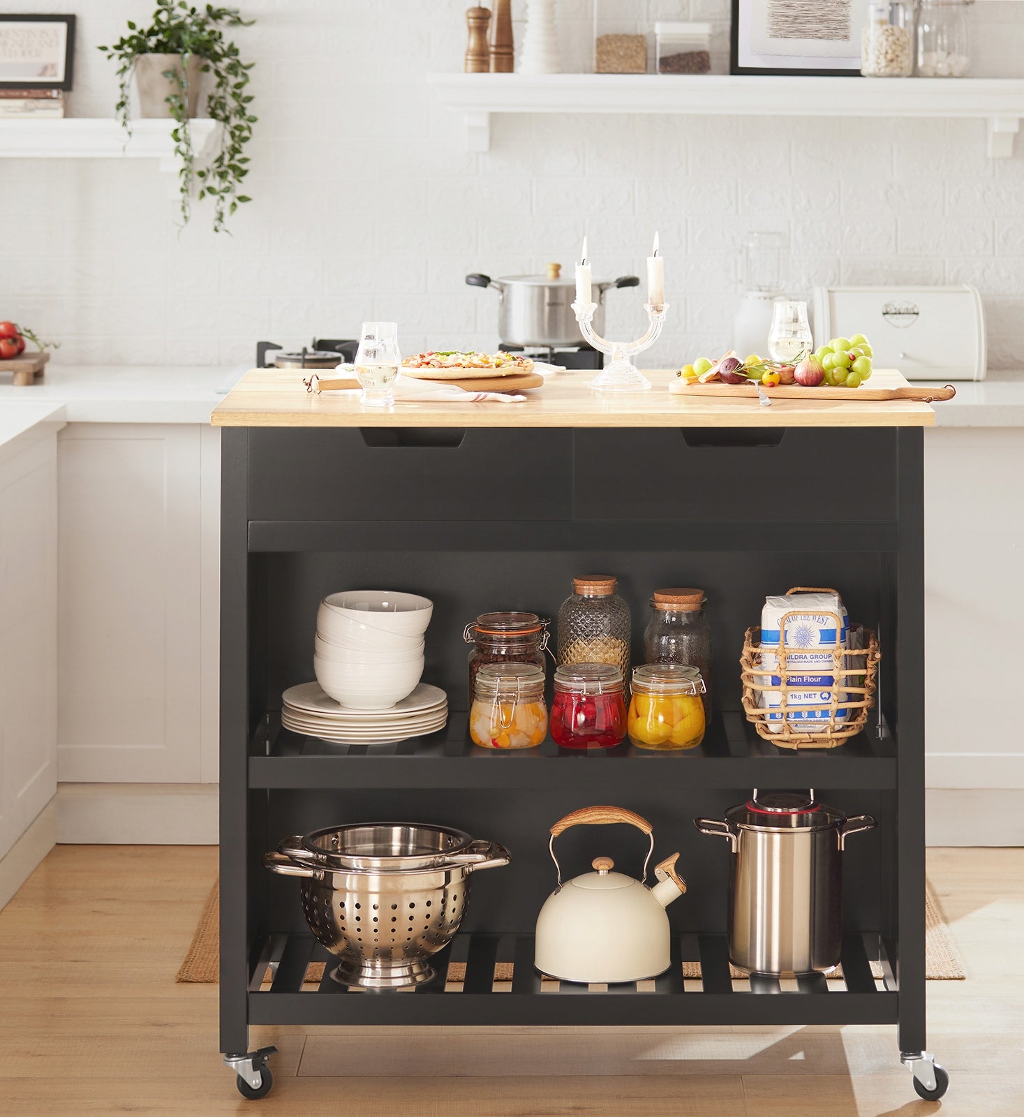 Virtuvės sala, baro spintelė su lentynomis ir stalčiais FKW74-SCH SoBuy