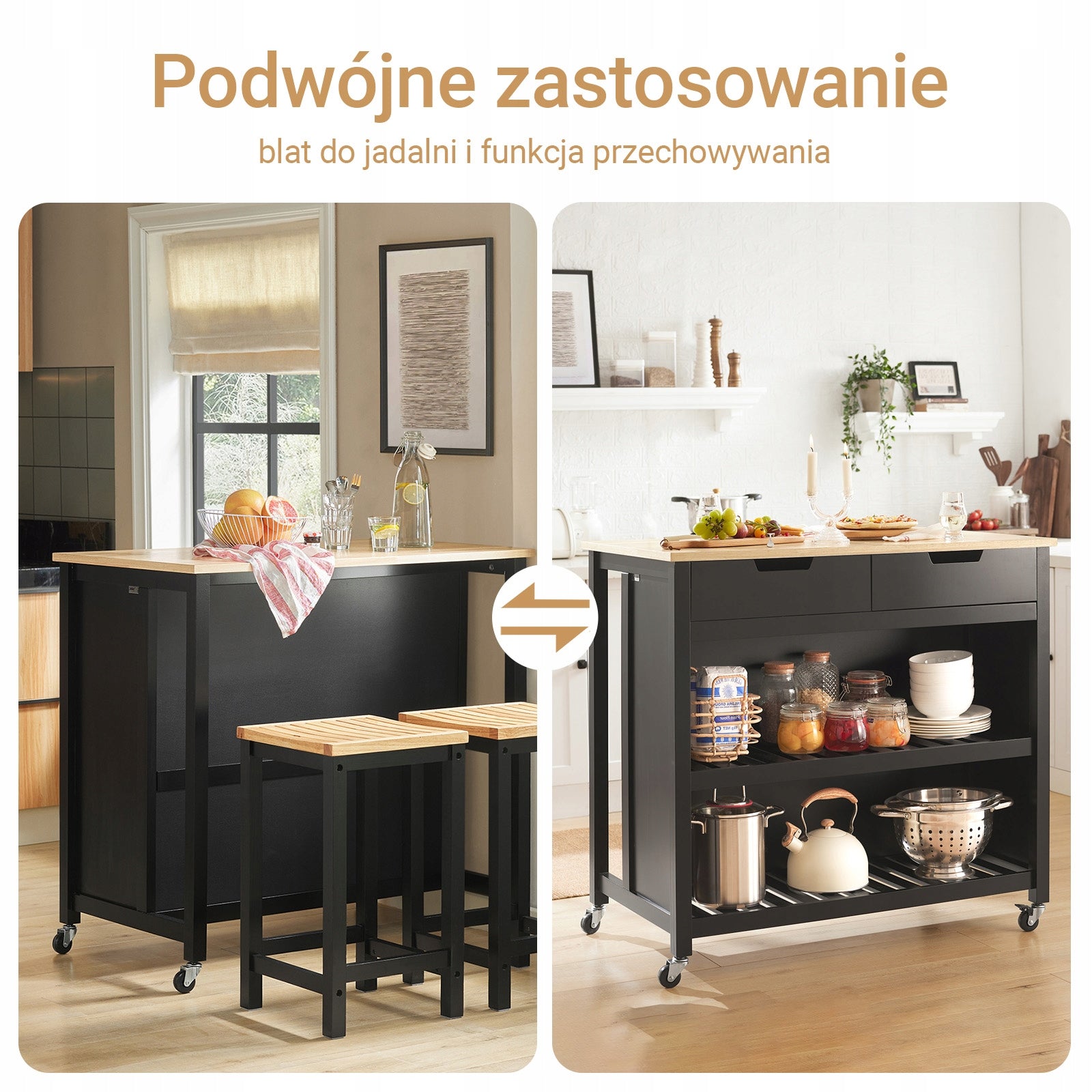 Virtuvės sala, baro spintelė su lentynomis ir stalčiais FKW74-SCH SoBuy