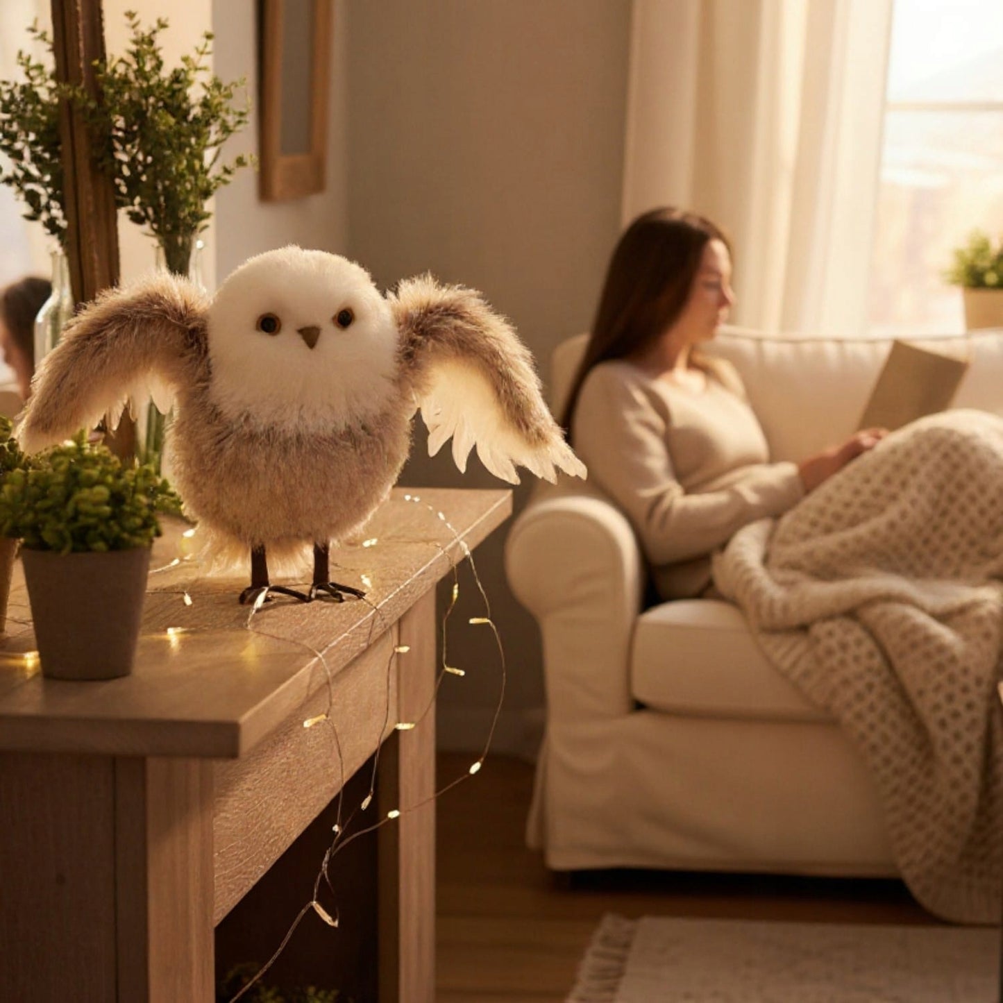 Graži pūkuota pelėda 45 cm kalėdinė žiemos dekoracija