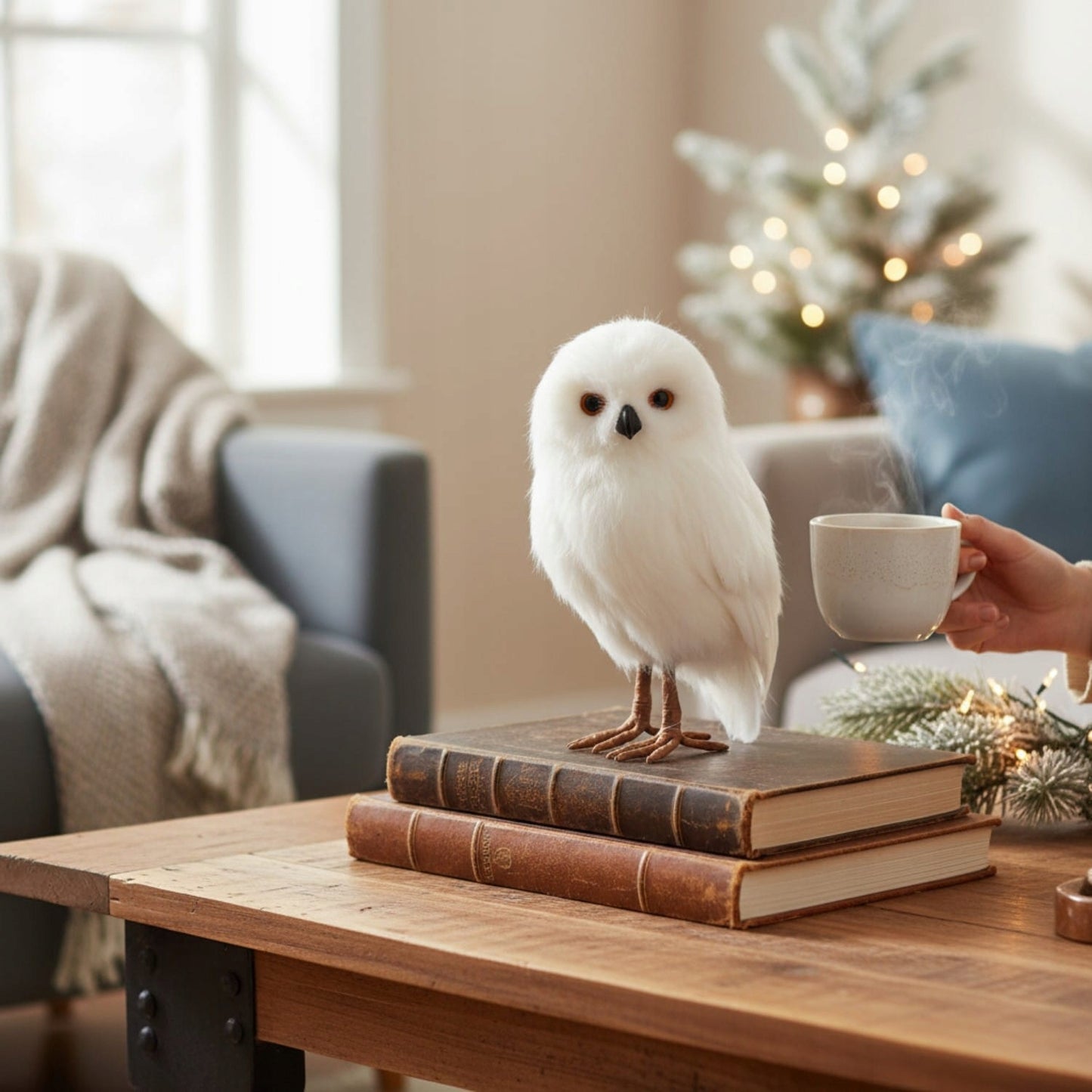 Graži pūkuota pelėda 28cm Kalėdinė žiemos dekoracija