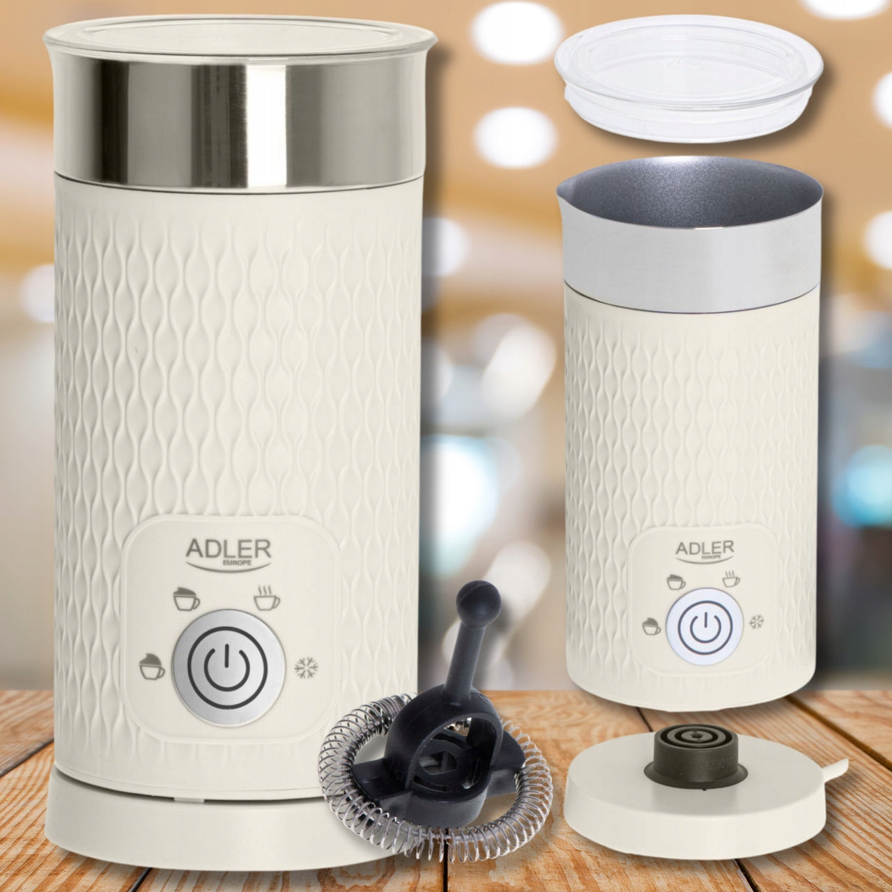 Elektrinis pieno putų plakiklis su pašildymu lattei, kapučino, smėlio spalvos, 300ml