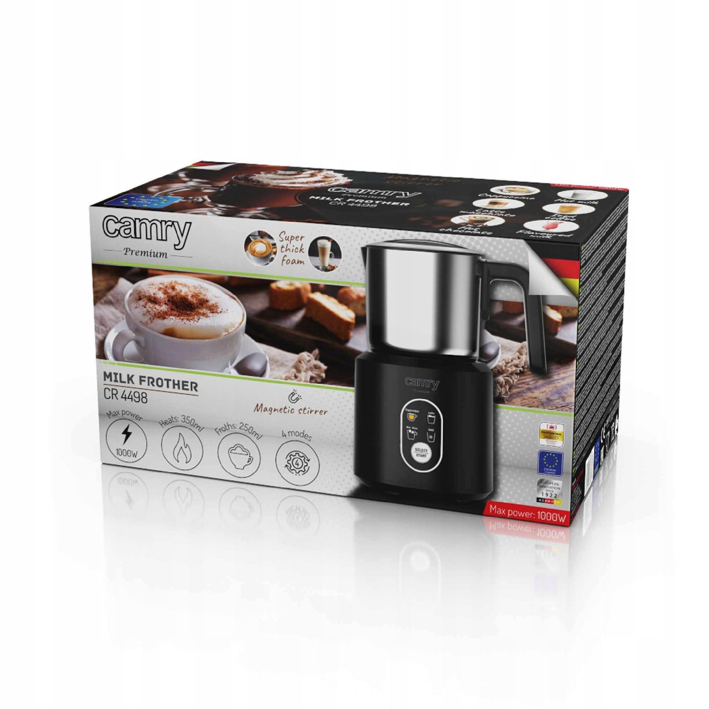 Elektrinis pieno putų plakiklis su pašildymu latte cappuccino, juodas, 350ml