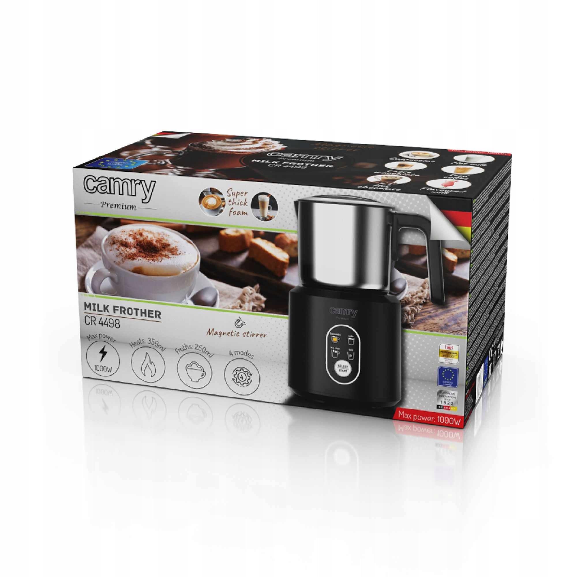 Elektrinis pieno putų plakiklis su pašildymu latte cappuccino, juodas, 350ml