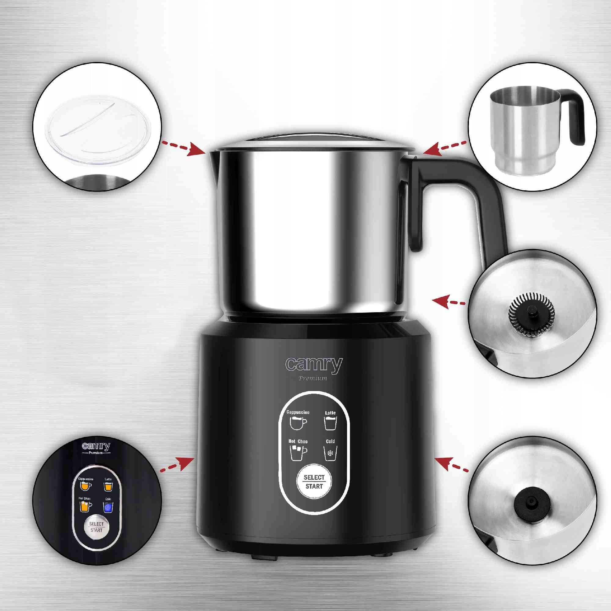 Elektrinis pieno putų plakiklis su pašildymu latte cappuccino, juodas, 350ml