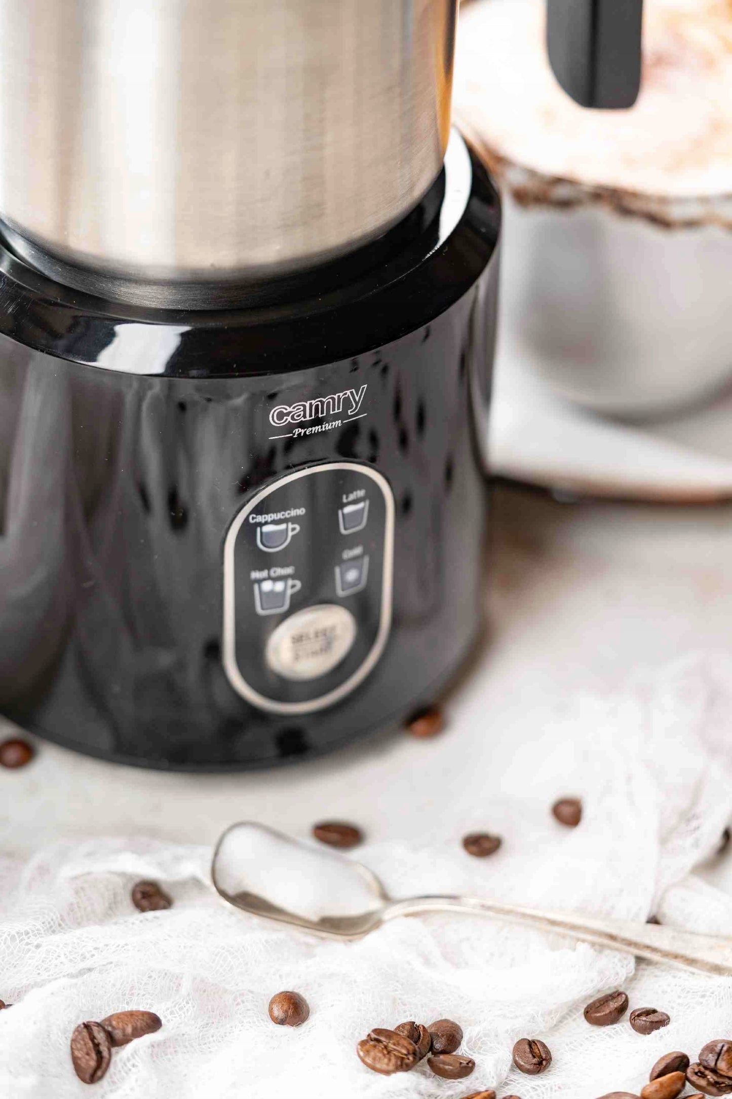 Elektrinis pieno putų plakiklis su pašildymu latte cappuccino, juodas, 350ml