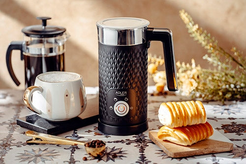 Elektrinis pieno plakiklis su pašildymu, latte, cappuccino, juodas