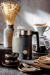 Elektrinis pieno plakiklis su pašildymu, latte, cappuccino, juodas