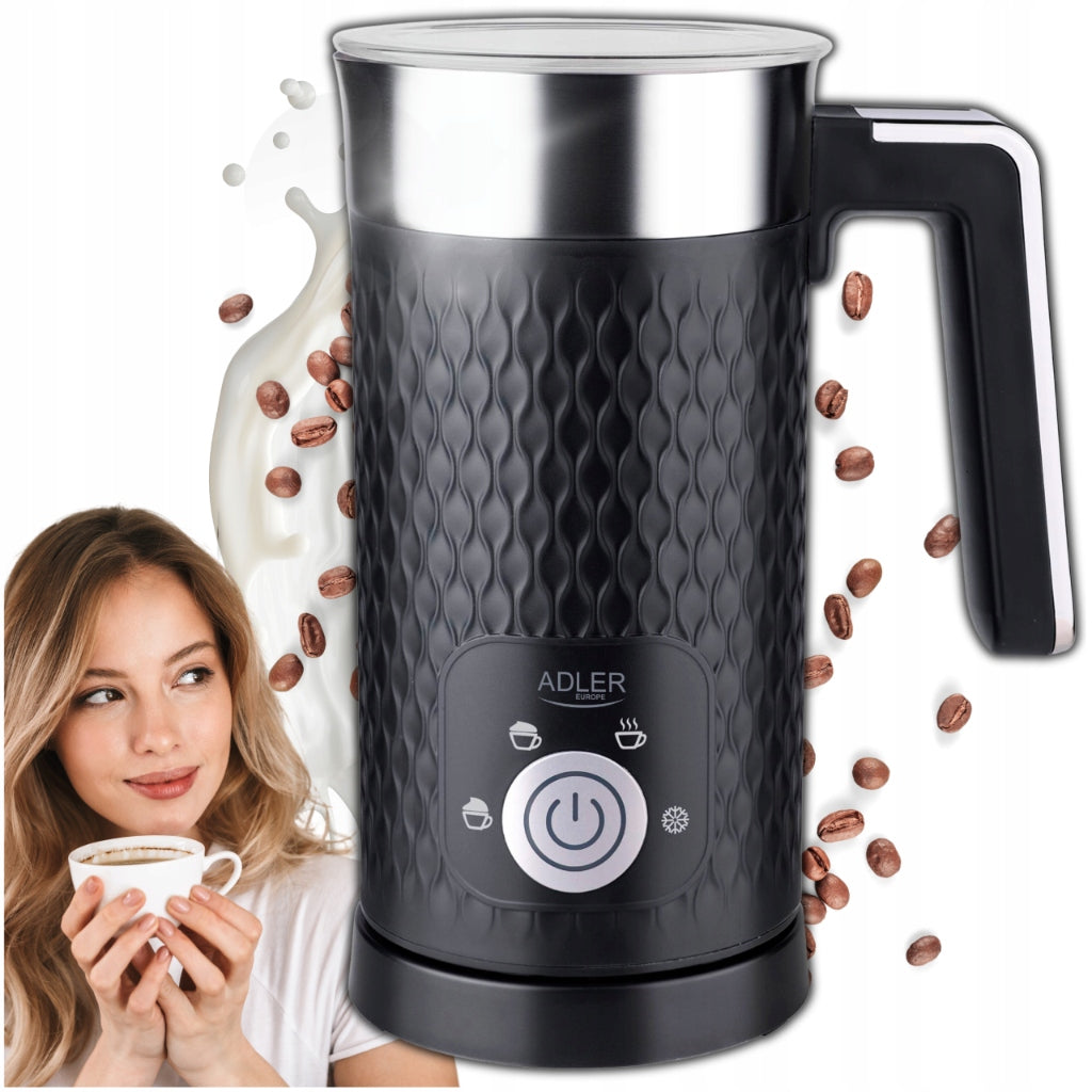 Elektrinis pieno plakiklis su pašildymu, latte, cappuccino, juodas