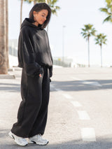 Moteriškos medvilninės plačios baggy oversize kelnės, juodos