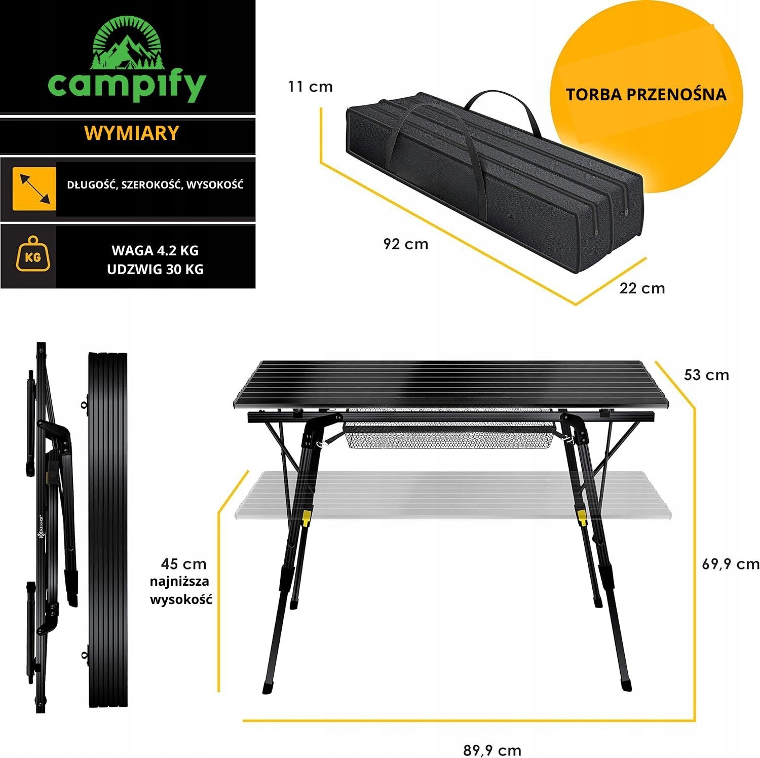 Campify Aliumininis Sulankstomas Lauko Stovyklavimo Stalas, Juodas