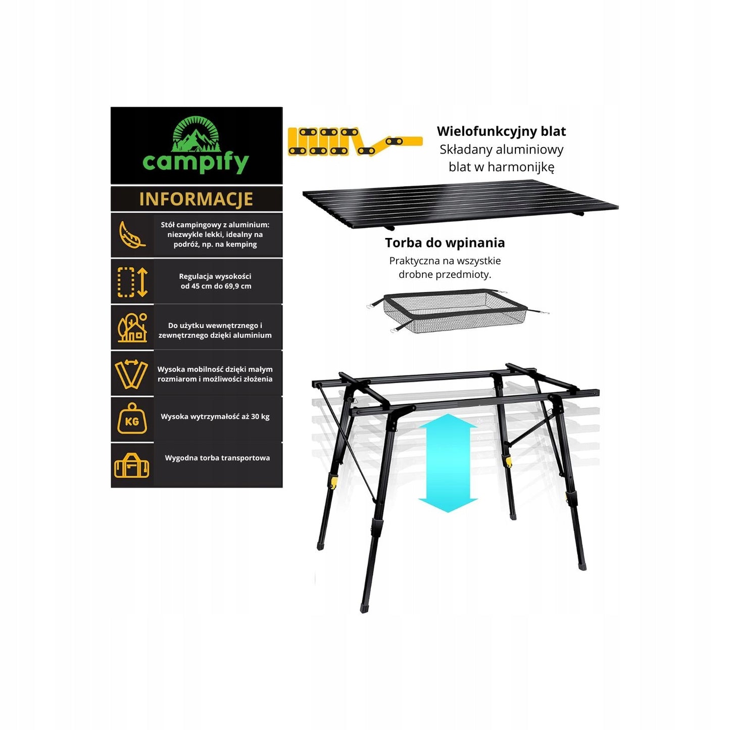 Campify Aliumininis Sulankstomas Lauko Stovyklavimo Stalas, Juodas