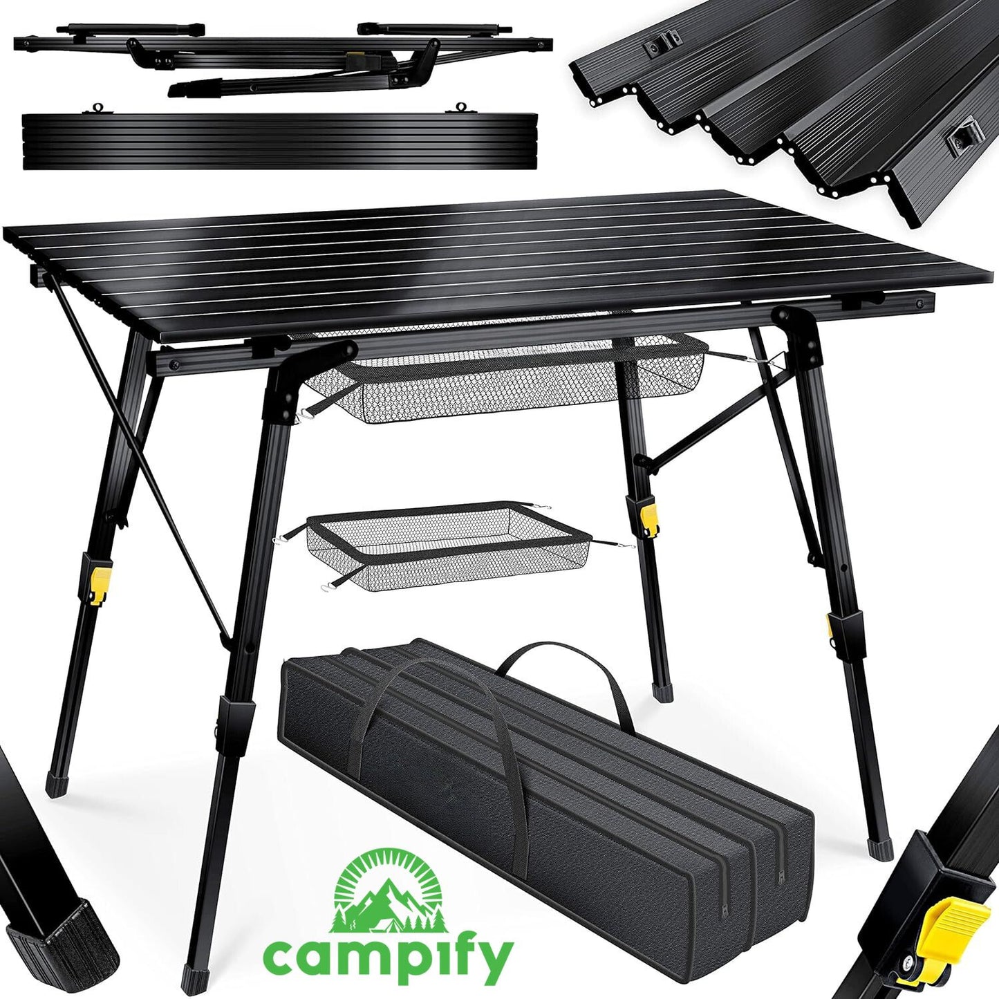 Campify Aliumininis Sulankstomas Lauko Stovyklavimo Stalas, Juodas