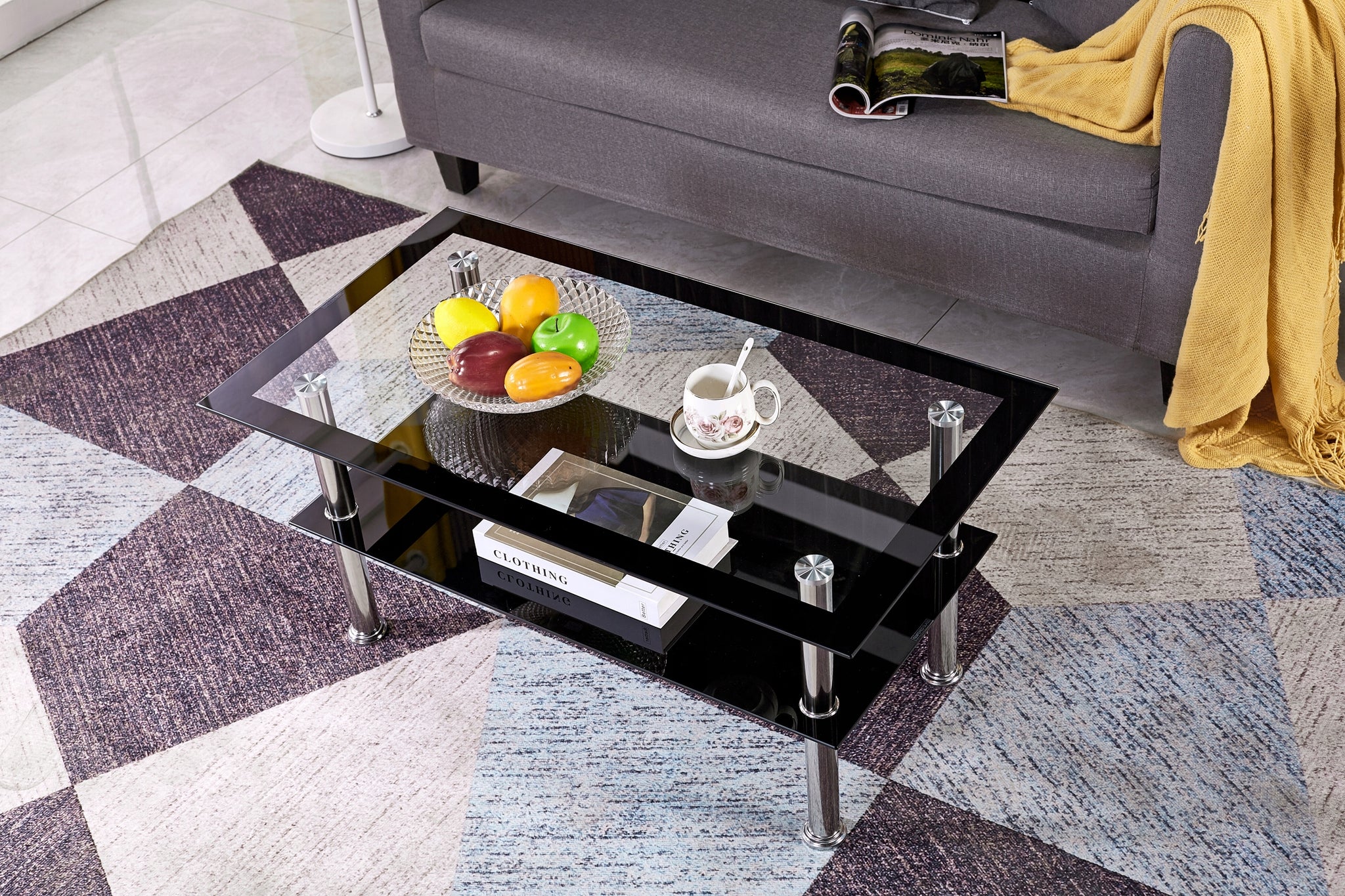 Stalinis kavos staliukas, stiklinis staliukas, grūdintas permatomas stiklas