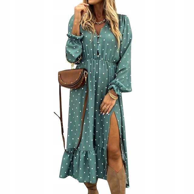 Midi suknelė moterims, oversize, su skeltuku, elegantiška, platėjanti, su taškeliais D-look