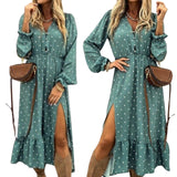 Midi suknelė moterims, oversize, su skeltuku, elegantiška, platėjanti, su taškeliais D-look