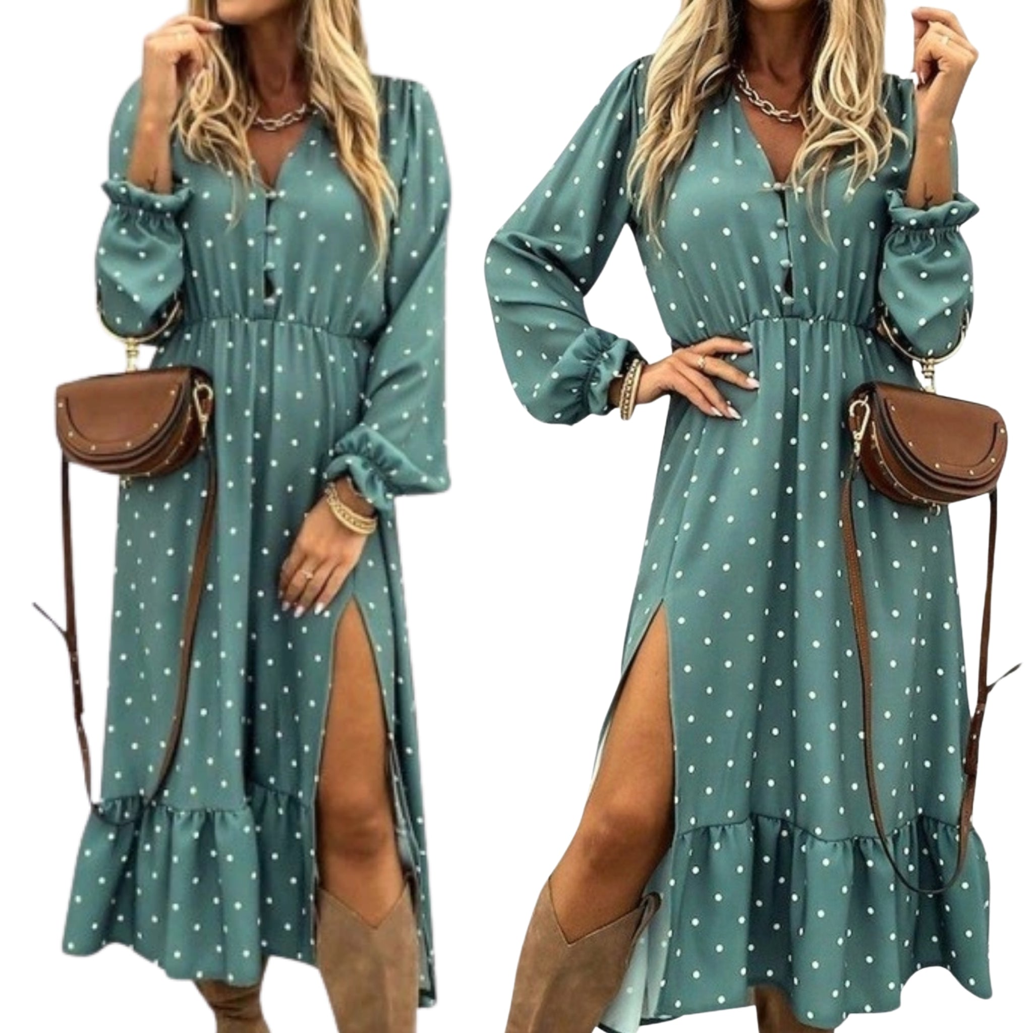 Midi suknelė moterims, oversize, su skeltuku, elegantiška, platėjanti, su taškeliais D-look