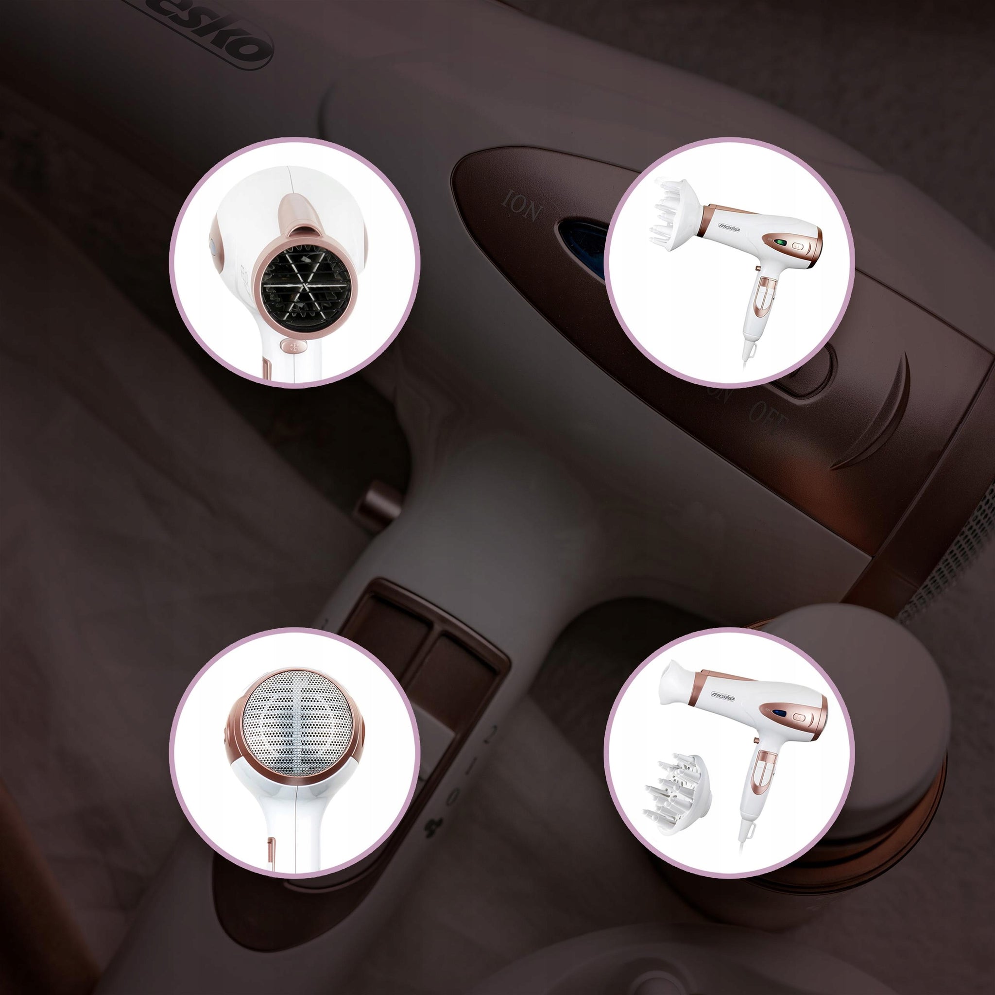 Plaukų džiovintuvas 2400W Su jonizacija Šalto oro funkcija + Koncentratorius ir Difuzorius