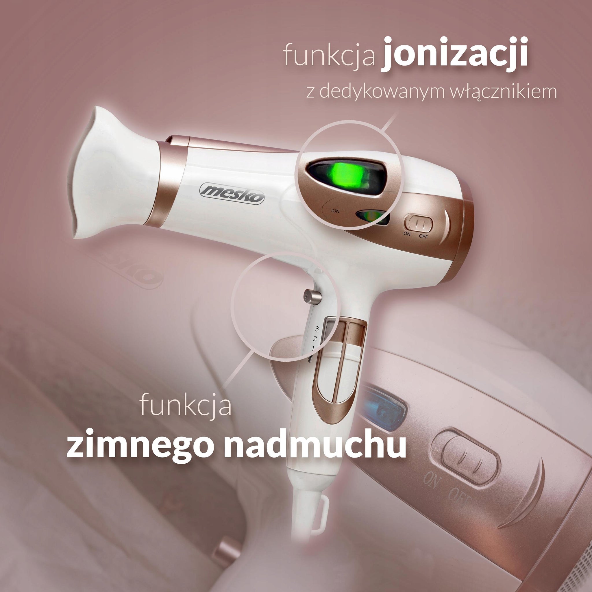 Plaukų džiovintuvas 2400W Su jonizacija Šalto oro funkcija + Koncentratorius ir Difuzorius