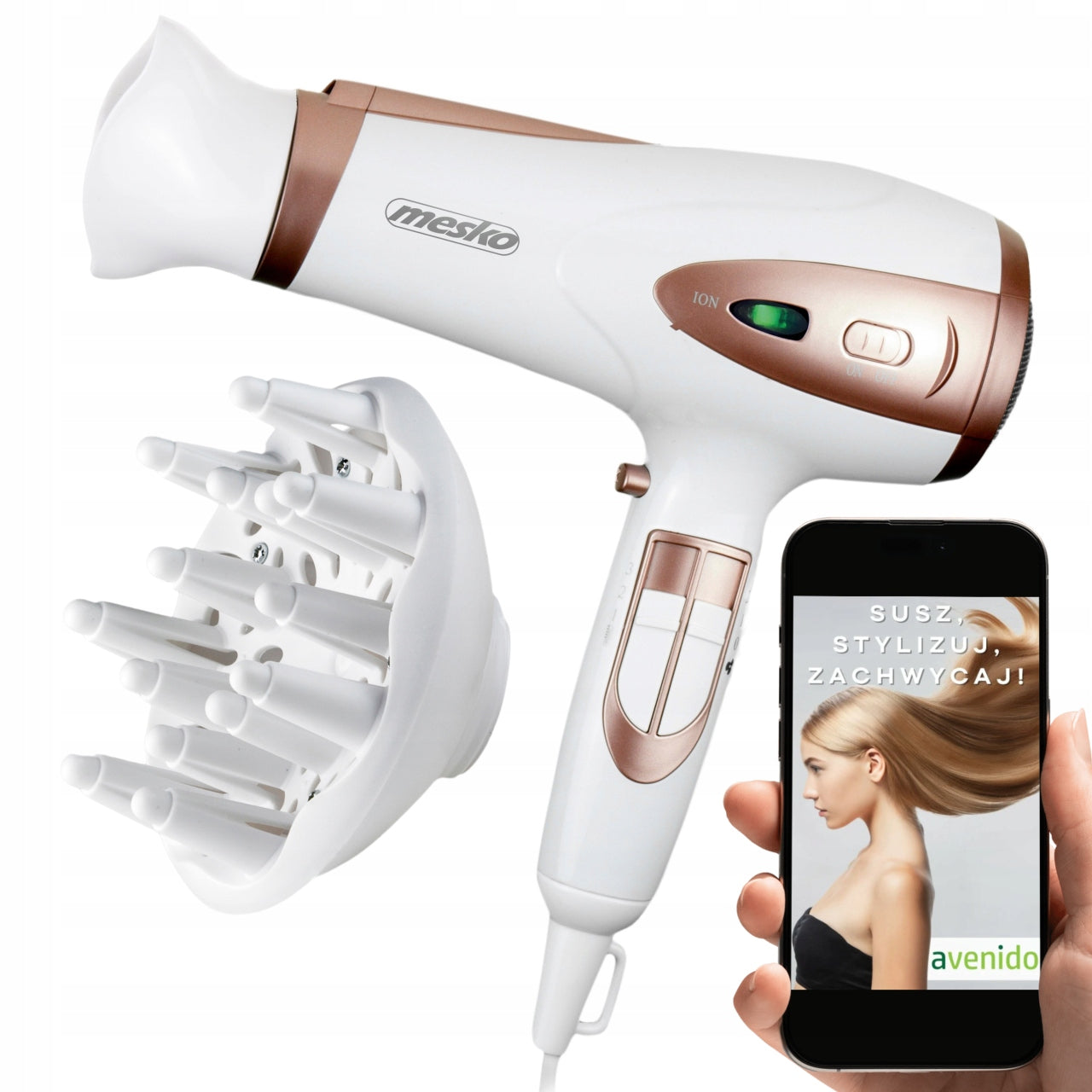 Plaukų džiovintuvas 2400W Su jonizacija Šalto oro funkcija + Koncentratorius ir Difuzorius