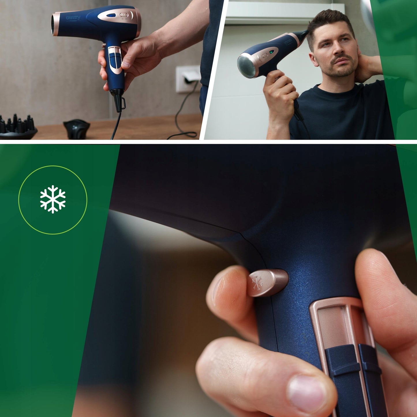 Plaukų džiovintuvas su difuzoriumi, jonizacija, šaltas pūtimas, galingas 2400W