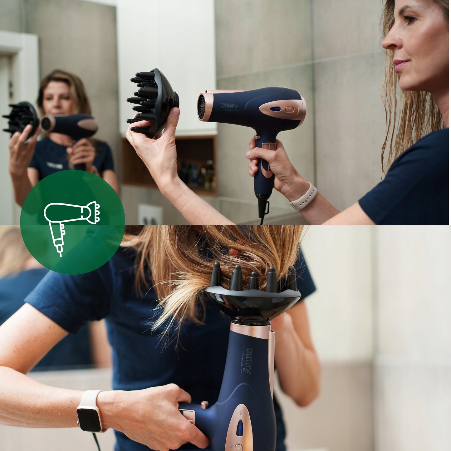 Plaukų džiovintuvas su difuzoriumi, jonizacija, šaltas pūtimas, galingas 2400W