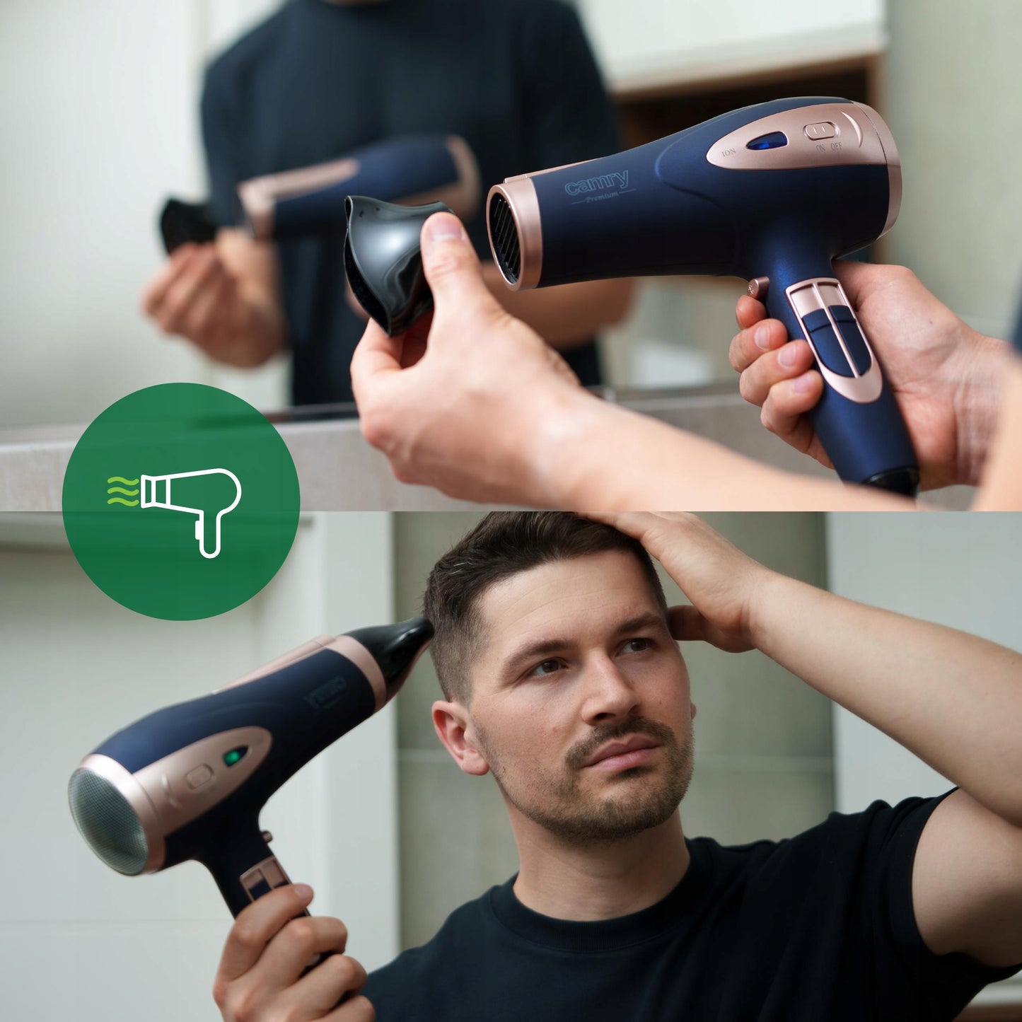 Plaukų džiovintuvas su difuzoriumi, jonizacija, šaltas pūtimas, galingas 2400W