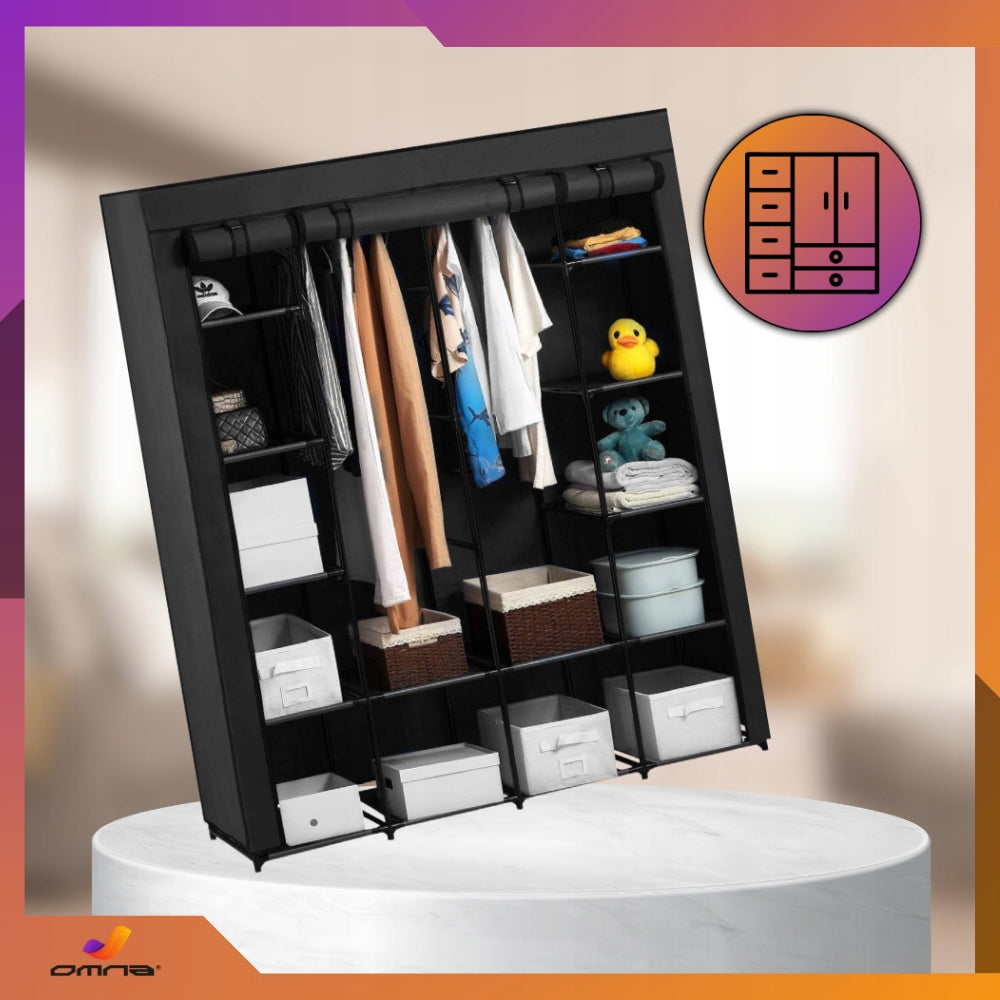 Didelė XXL sulankstoma tekstilinė drabužių spinta, spinta su pakabomis