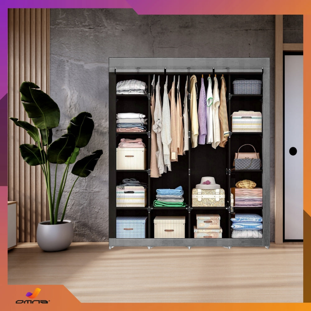 Didelė XXL sulankstoma tekstilinė drabužių spinta, spinta su pakabomis