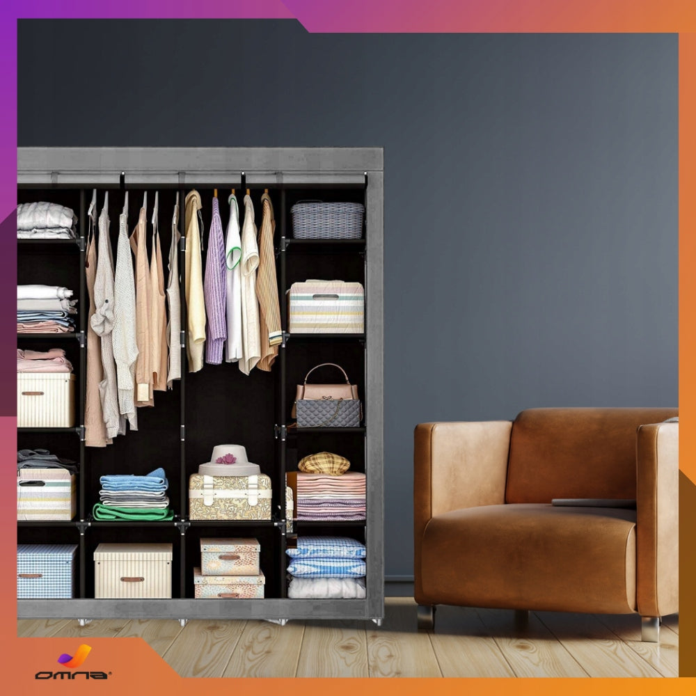 Didelė XXL sulankstoma tekstilinė drabužių spinta, spinta su pakabomis