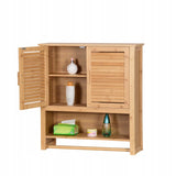 Bambukinė pakabinama vonios spintelė su pakaba virš praustuvės 66x62x20cm