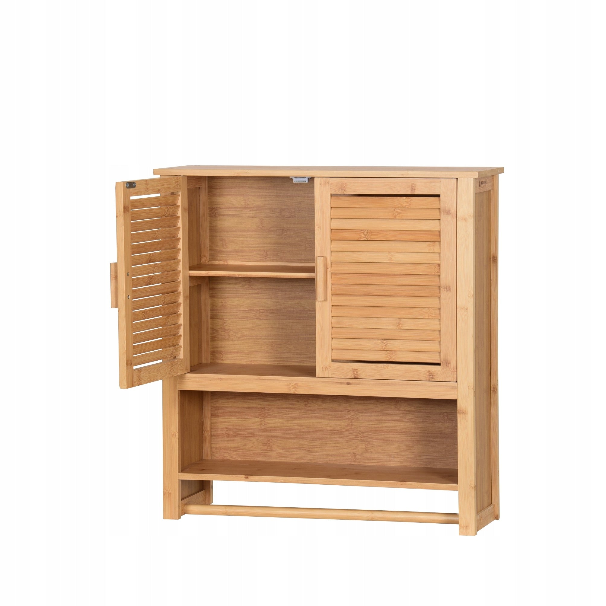 Bambukinė pakabinama vonios spintelė su pakaba virš praustuvės 66x62x20cm