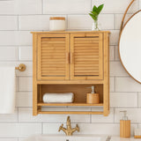 Bambukinė pakabinama vonios spintelė su pakaba virš praustuvės 66x62x20cm