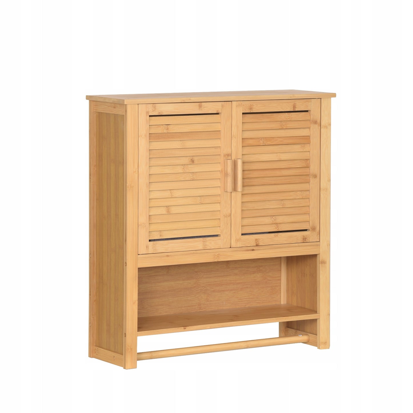 Bambukinė pakabinama vonios spintelė su pakaba virš praustuvės 66x62x20cm