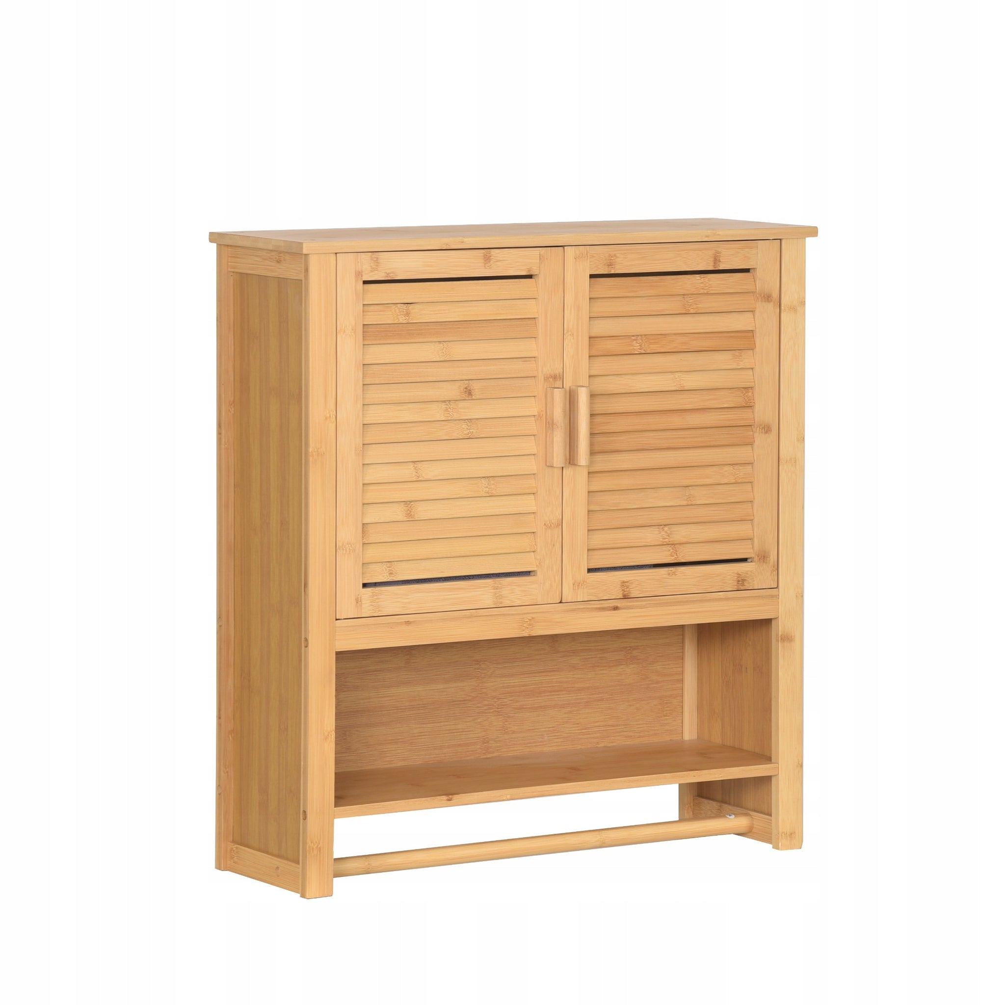 Bambukinė pakabinama vonios spintelė su pakaba virš praustuvės 66x62x20cm