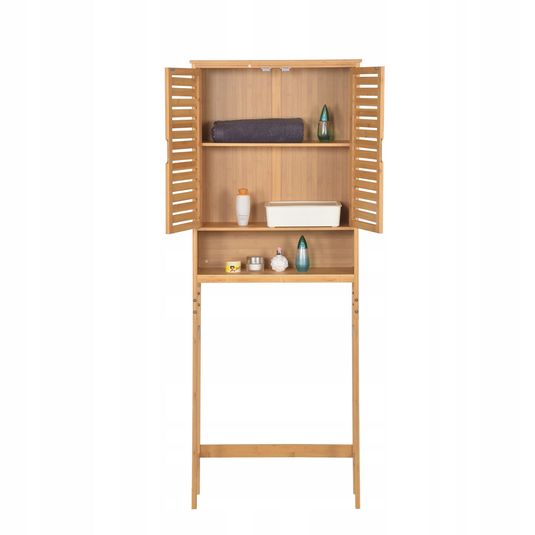 Vonios spintelė virš skalbimo mašinos pastatoma lentyna bambukinė 170x66x23 cm