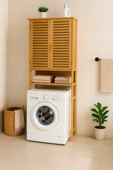 Vonios spintelė virš skalbimo mašinos pastatoma lentyna bambukinė 170x66x23 cm