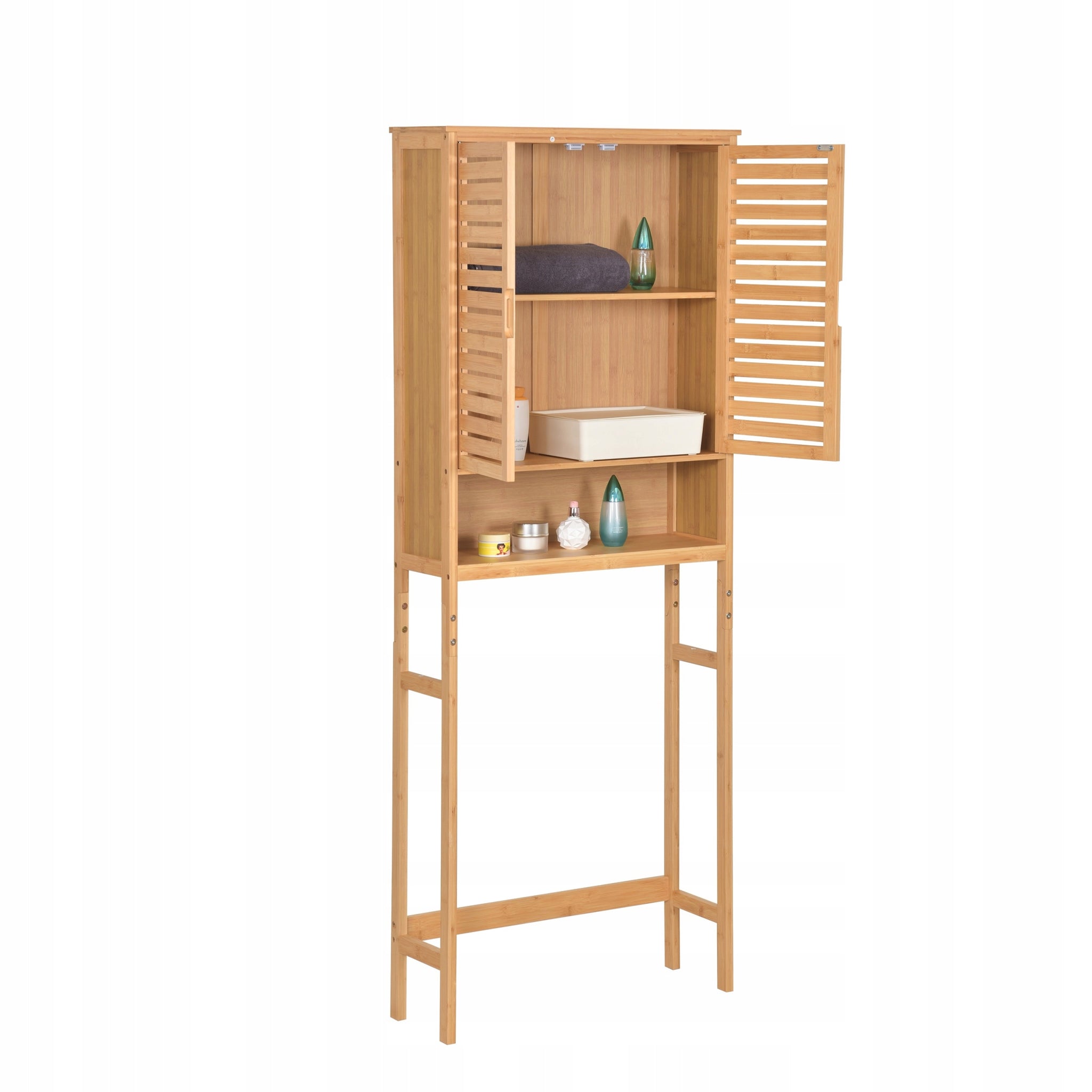 Vonios spintelė virš skalbimo mašinos pastatoma lentyna bambukinė 170x66x23 cm