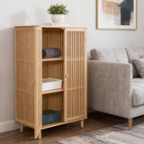 Stovintis spintelės tipo lentyna, skirta svetainei ir prieškambariui, pagaminta iš bambuko, 110x66x40