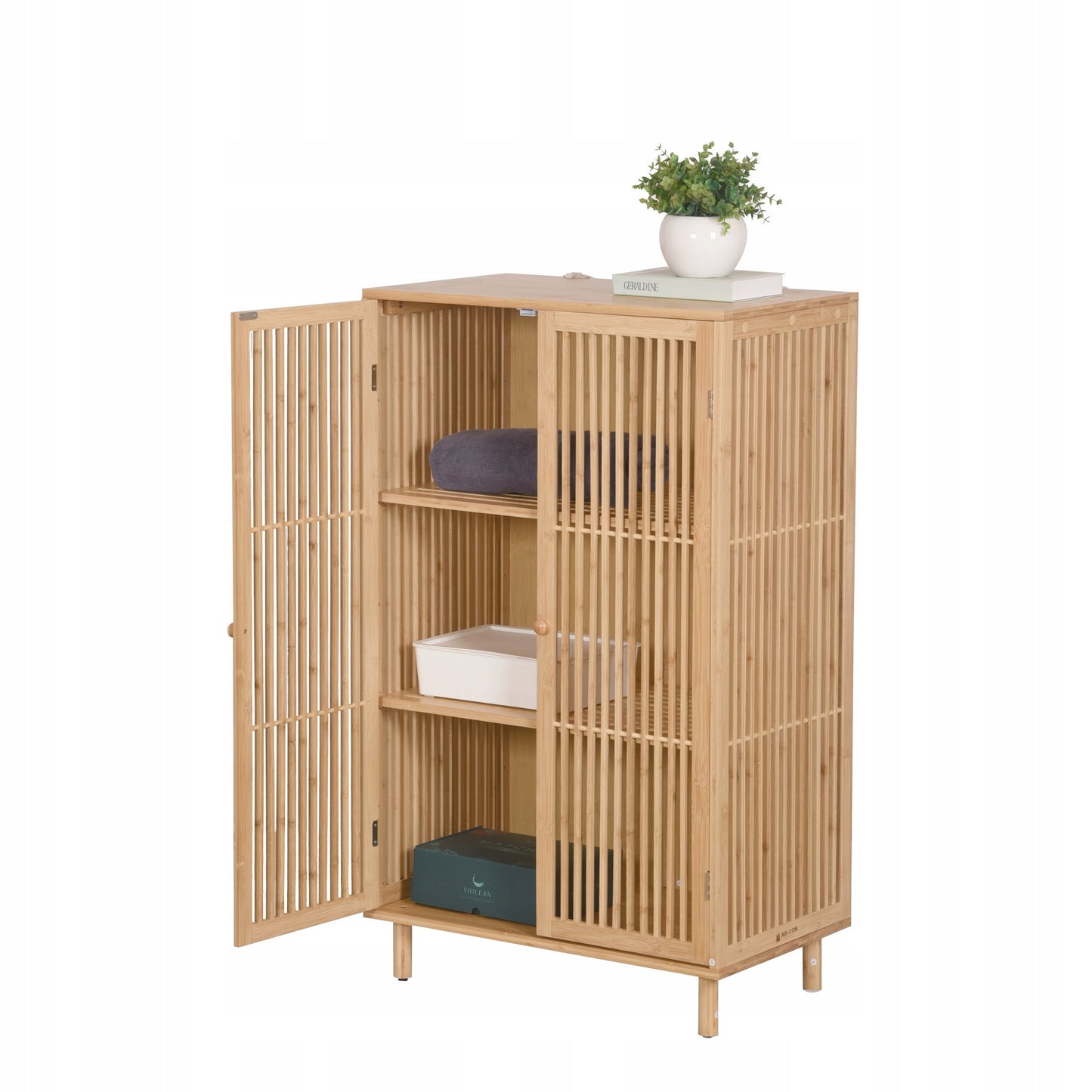 Stovintis spintelės tipo lentyna, skirta svetainei ir prieškambariui, pagaminta iš bambuko, 110x66x40