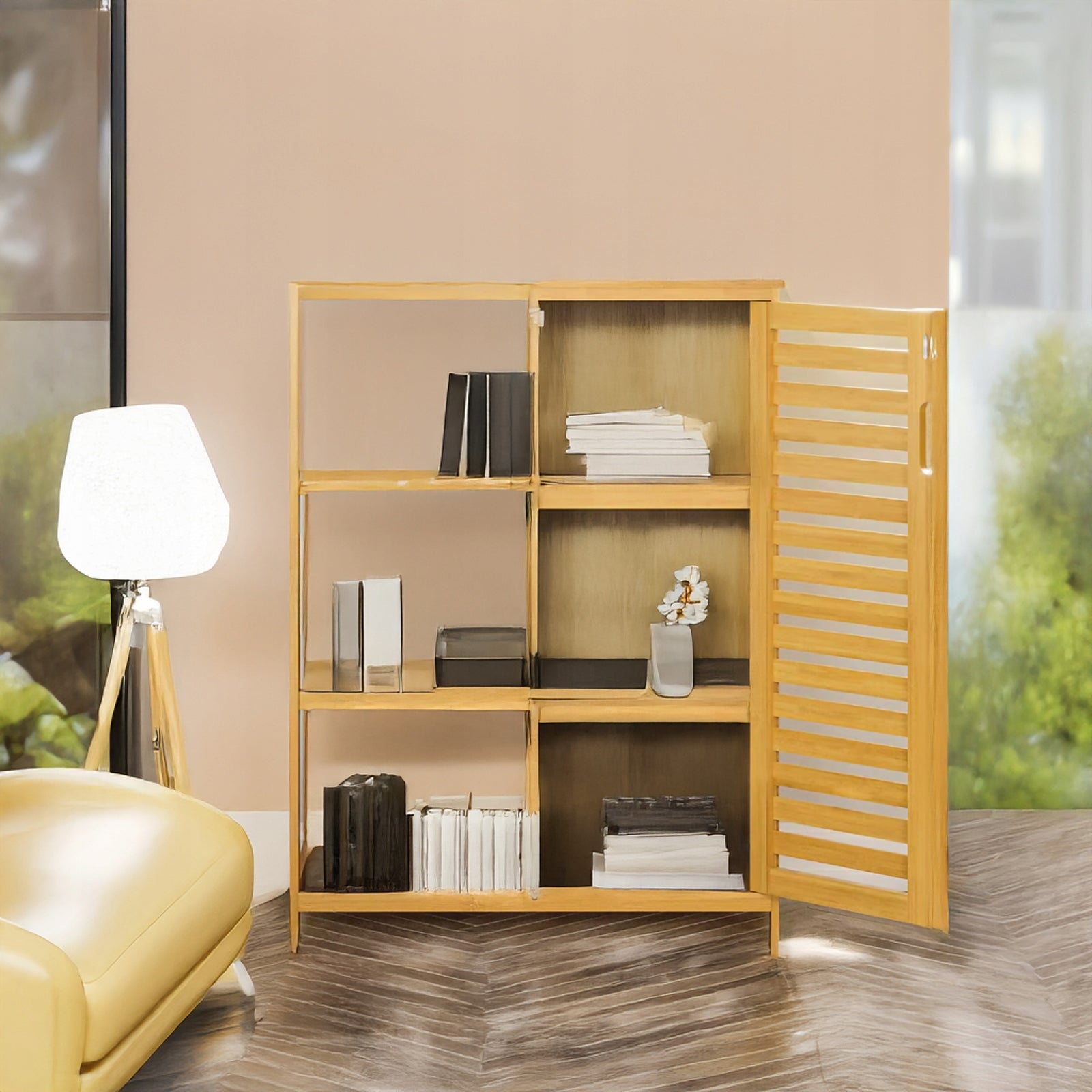 Bambukinė vonios spintelė su 3 lentynomis daiktams laikyti, Rek dasas 87x66x33cm