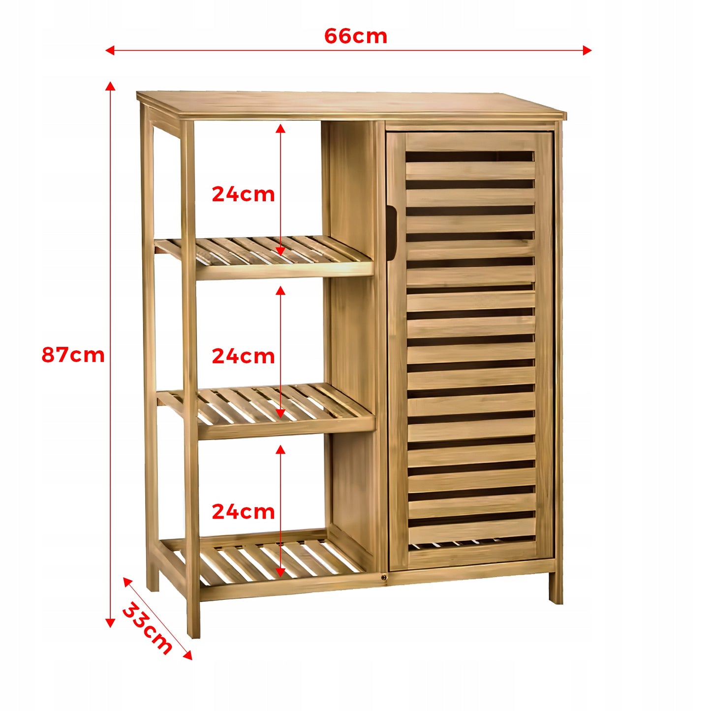Bambukinė vonios spintelė su 3 lentynomis daiktams laikyti, Rek dasas 87x66x33cm