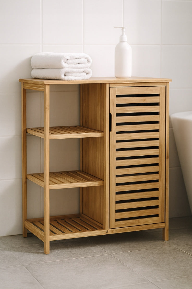 Bambukinė vonios spintelė su 3 lentynomis daiktams laikyti, Rek dasas 87x66x33cm