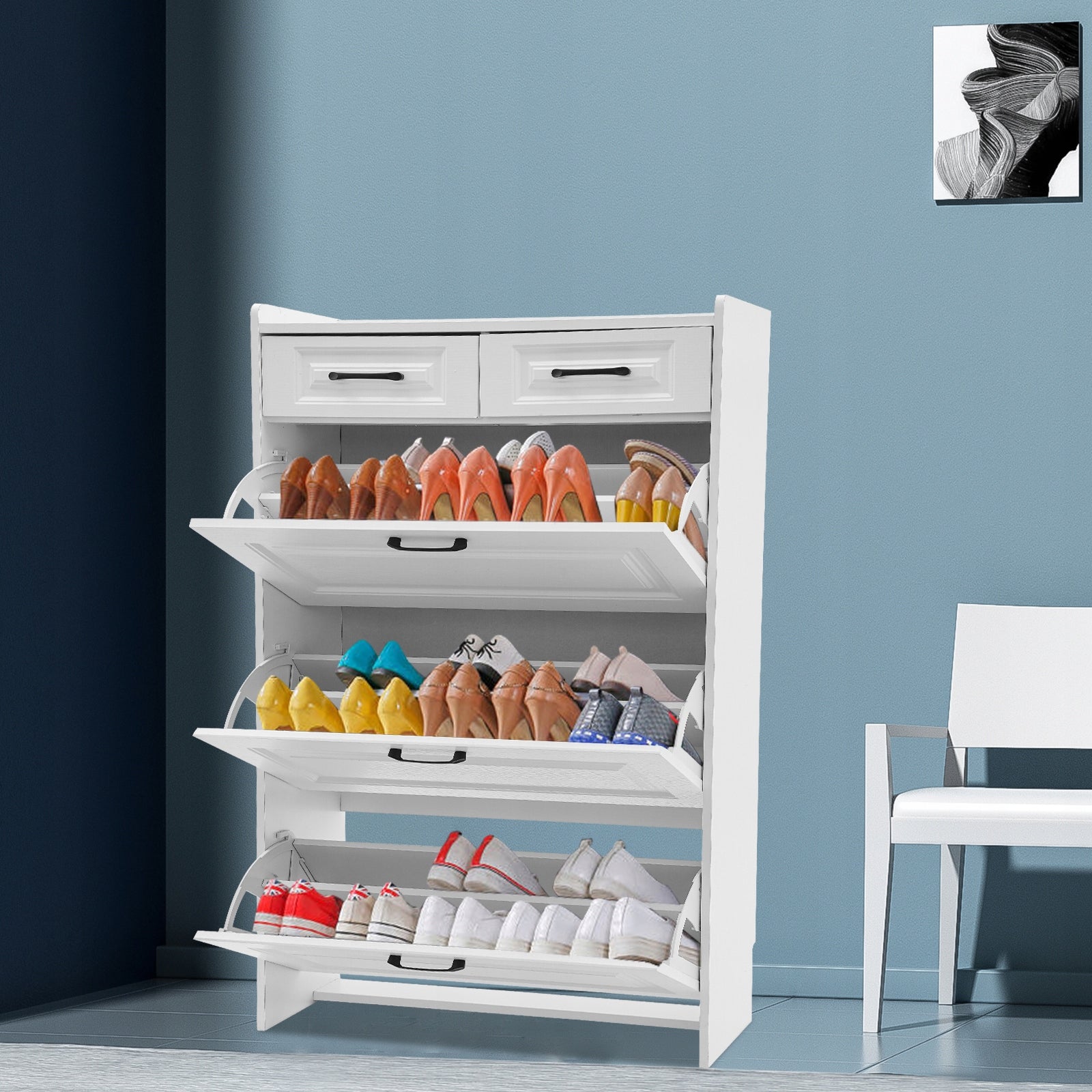 Didelės talpos batų spintelė su 2 sluoksniais/stalčiais, batų spintelė 80*24*120cm