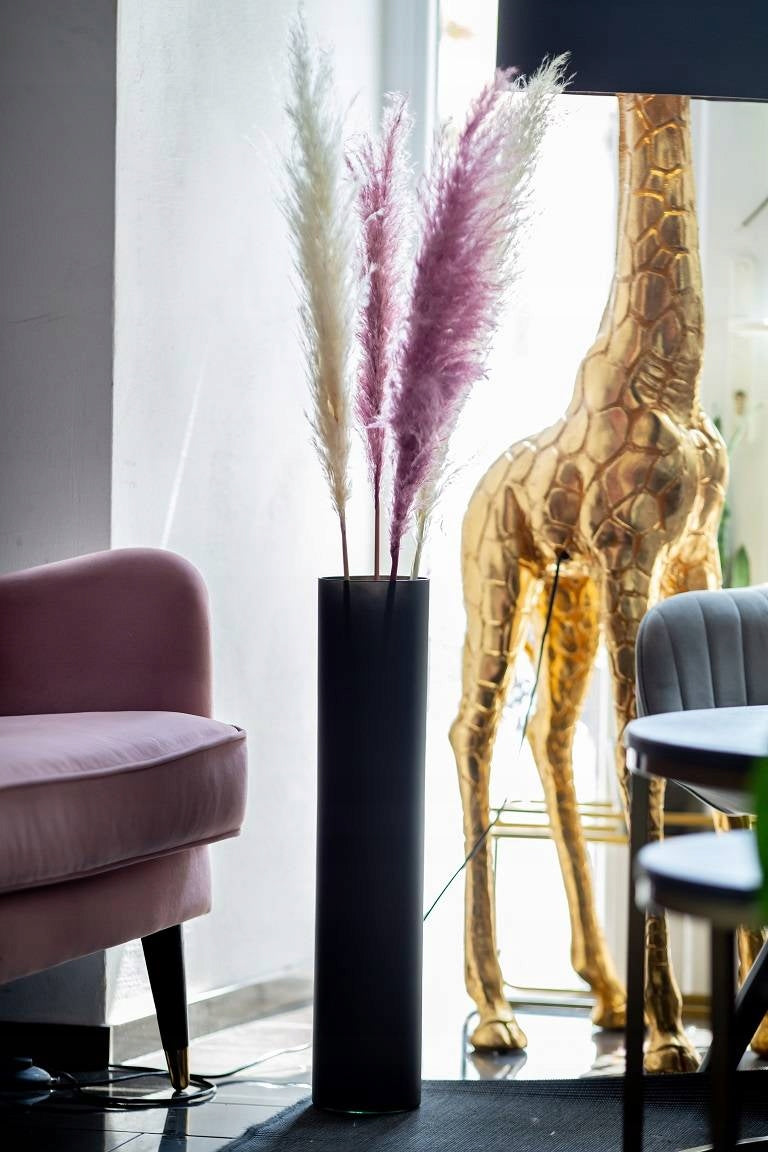 Auksinis cilindro formos vazo matinis juodas H:50cm D:12,5cm