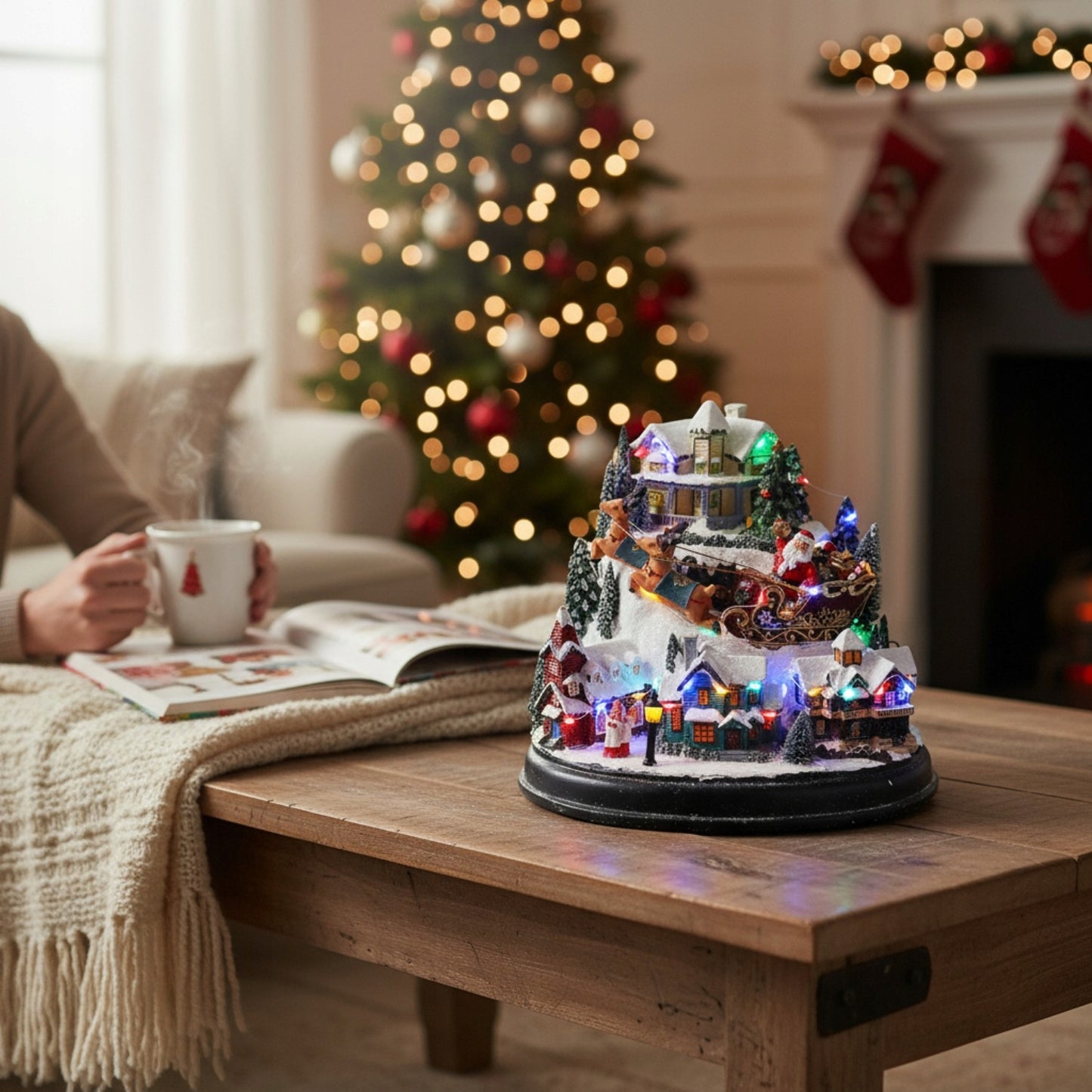 Švediška muzikinė dėžutė KALĖDINIS MIESTELIS, judanti, grojanti, LED, vidinė