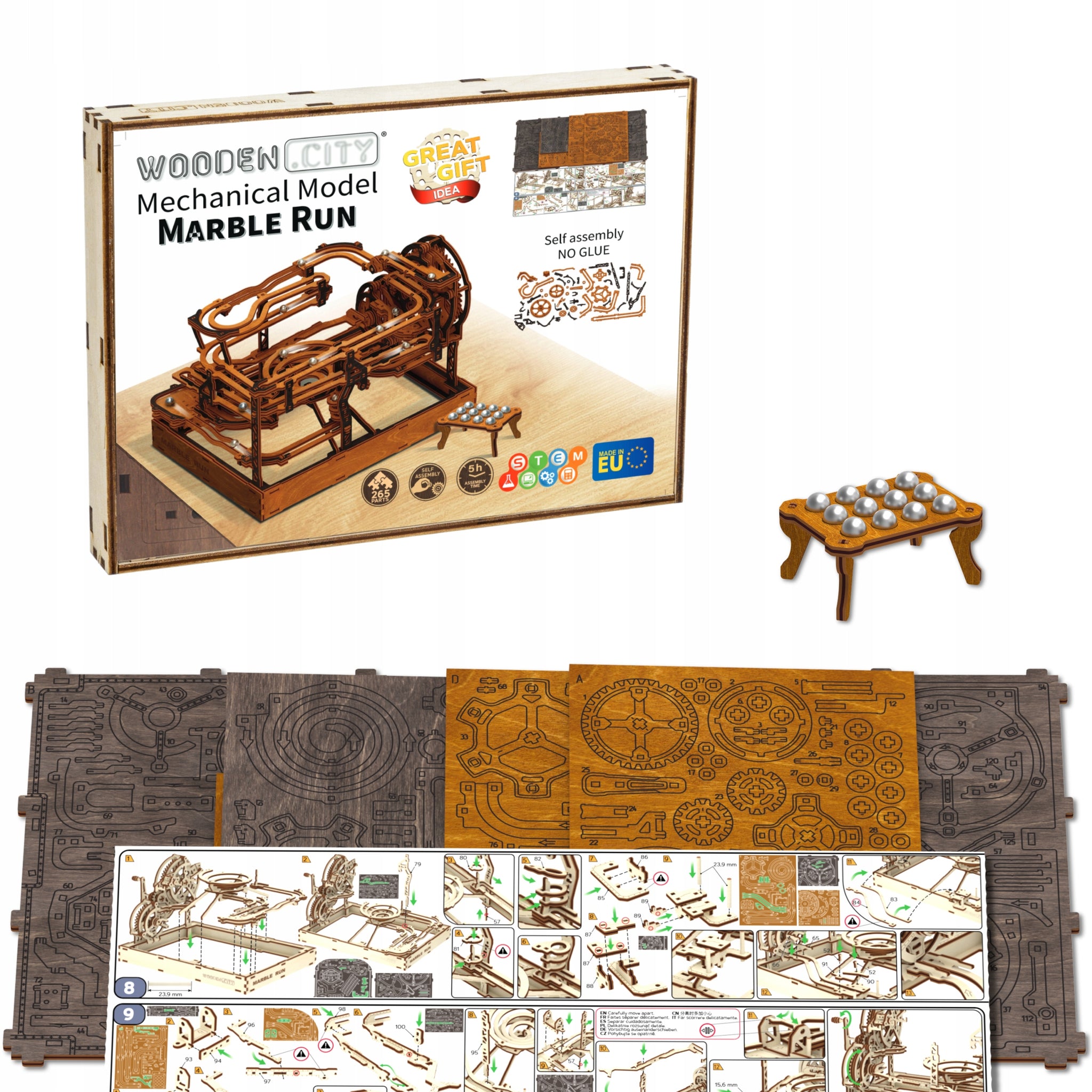 Rutulinis medinis mechaninis medžio masyvo bėgiais Marble Run 3D WOODEN.CITY