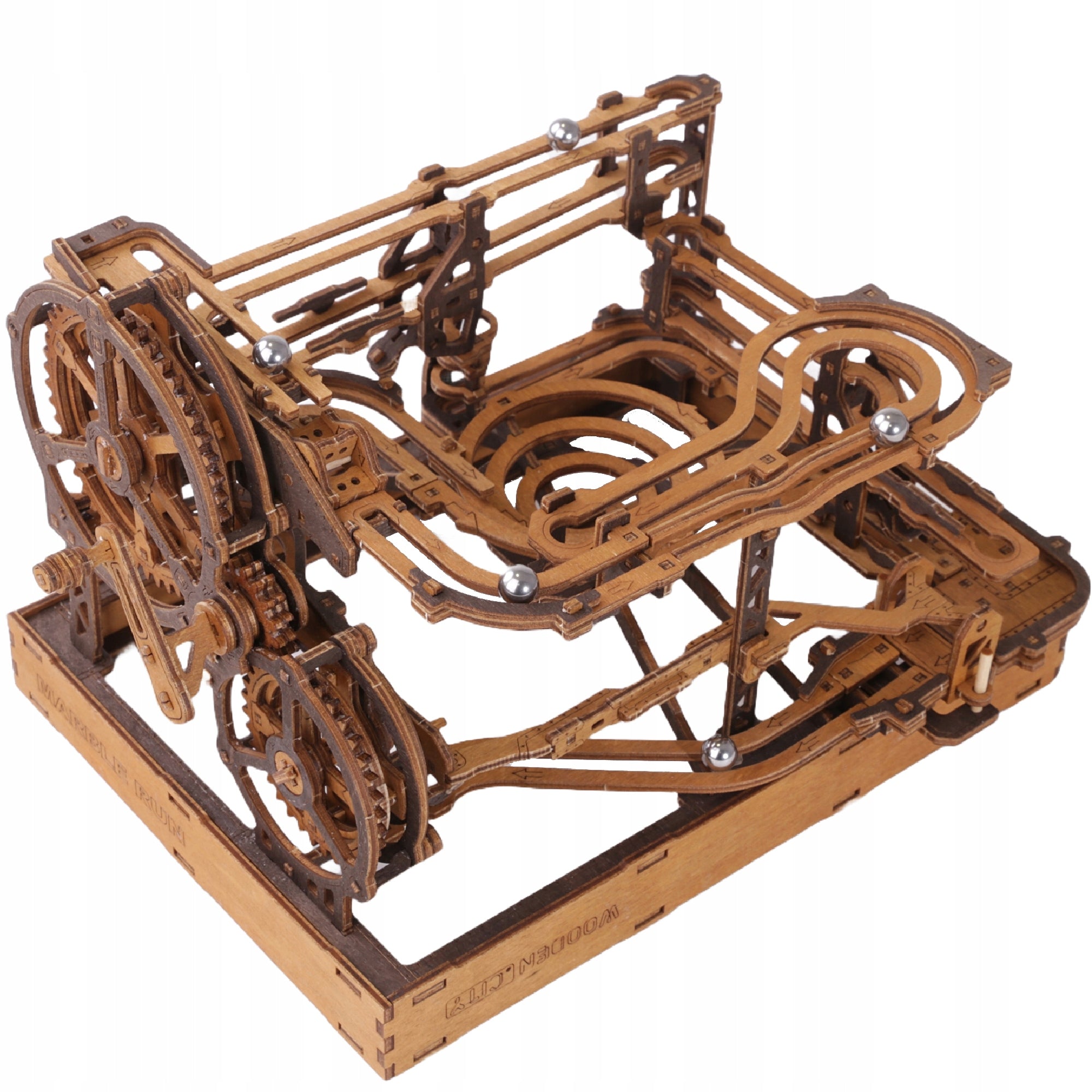 Rutulinis medinis mechaninis medžio masyvo bėgiais Marble Run 3D WOODEN.CITY