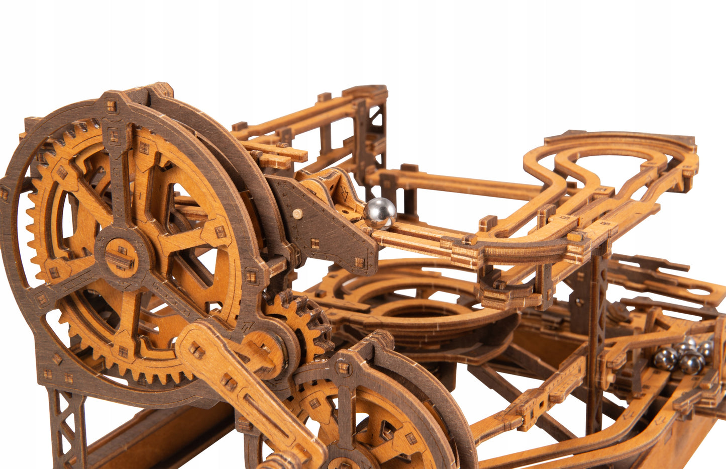Rutulinis medinis mechaninis medžio masyvo bėgiais Marble Run 3D WOODEN.CITY