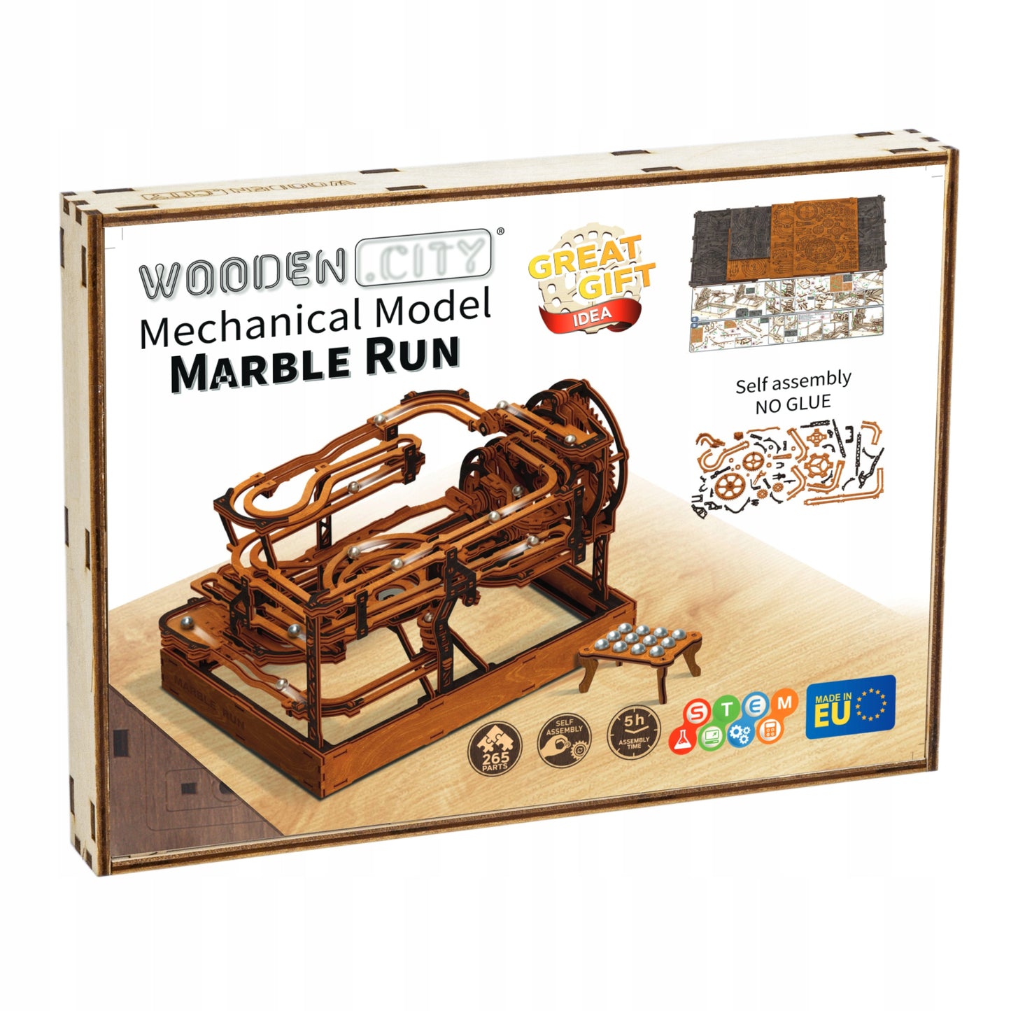 Rutulinis medinis mechaninis medžio masyvo bėgiais Marble Run 3D WOODEN.CITY