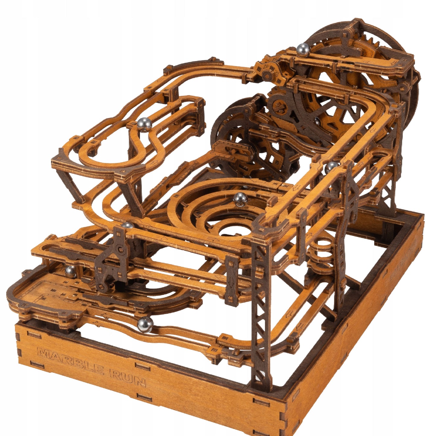 Rutulinis medinis mechaninis medžio masyvo bėgiais Marble Run 3D WOODEN.CITY